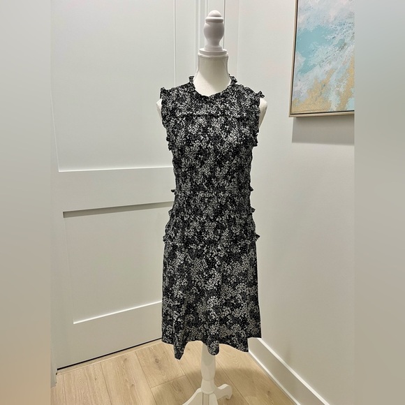 Madewell Smocked Crewneck Mini Dress in Harper Floral Black White NEW Size 4 - Picture 5 of 12